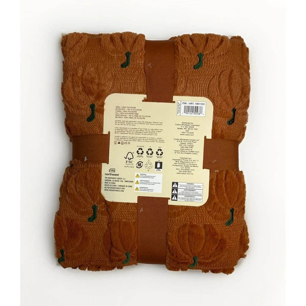 Viral TIK TOK Costco Embroidered Faux Fur Halloween Fall Throw Pumpkin NWT